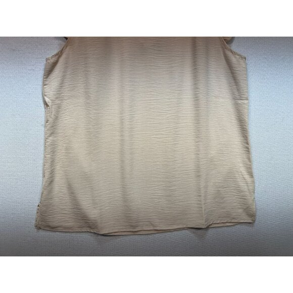 Doublju Women's V Neck Top Ruffled Short Sleeve Stretch Size L Beige Lightweight - Picture 8 of 13
